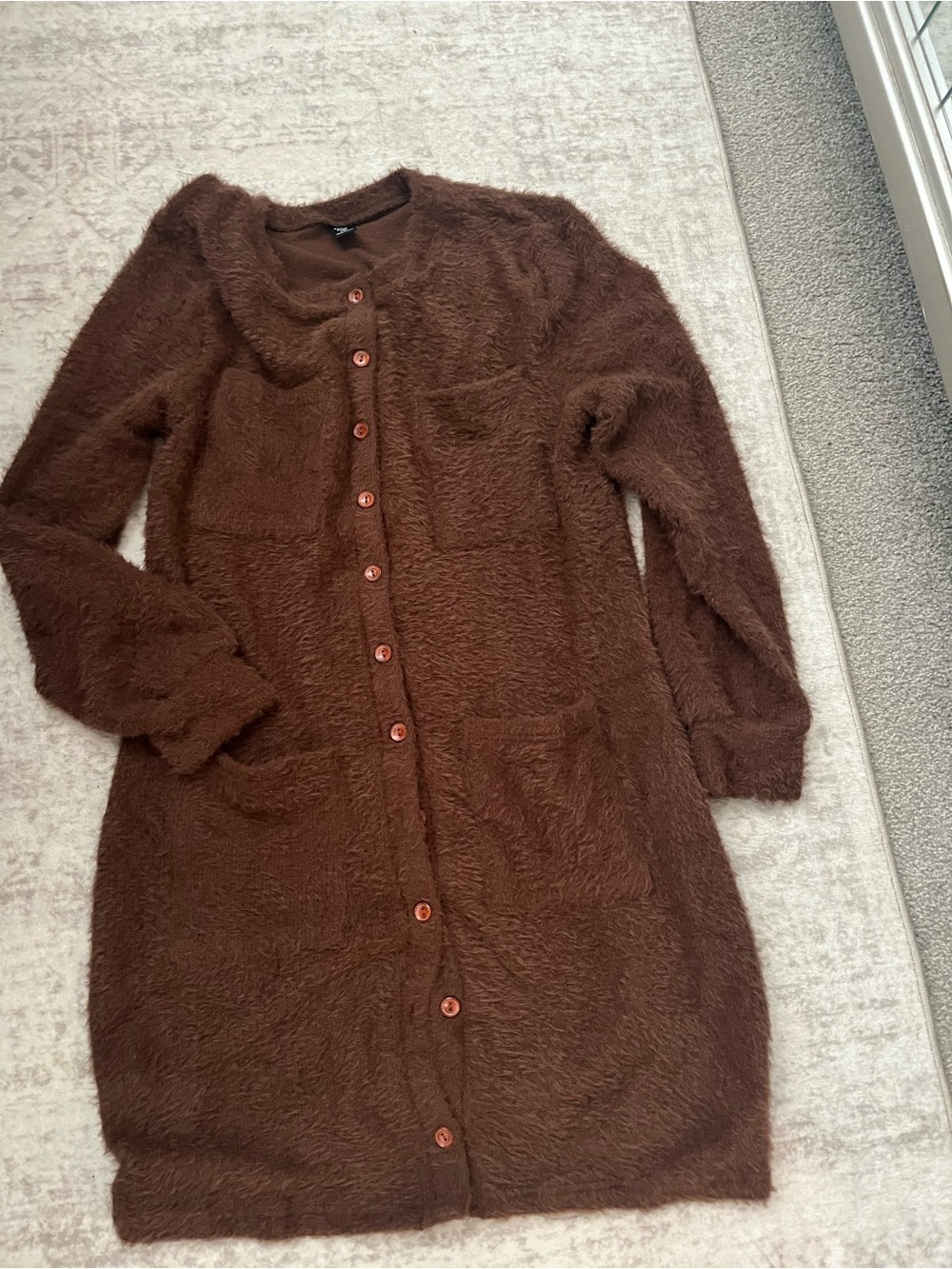 SHEIN Brown Plush Button-Front Teddy Jacket